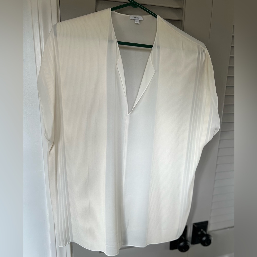 Vince cream silk pleated blouse